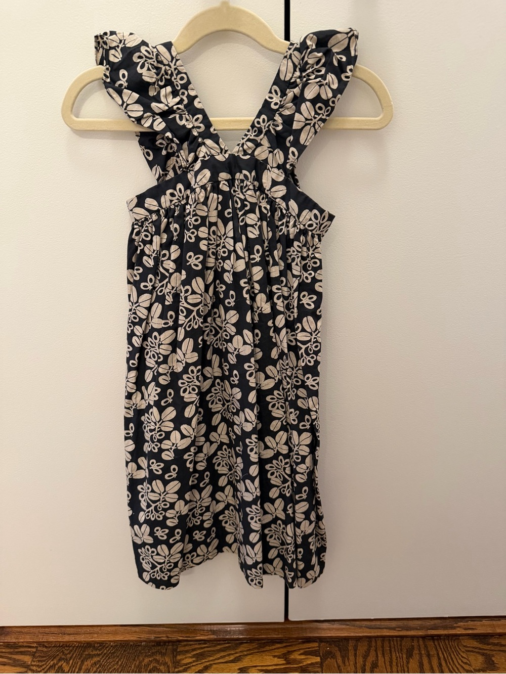 Bonpoint Black and Cream Floral Ruffle-Shoulder Sundress